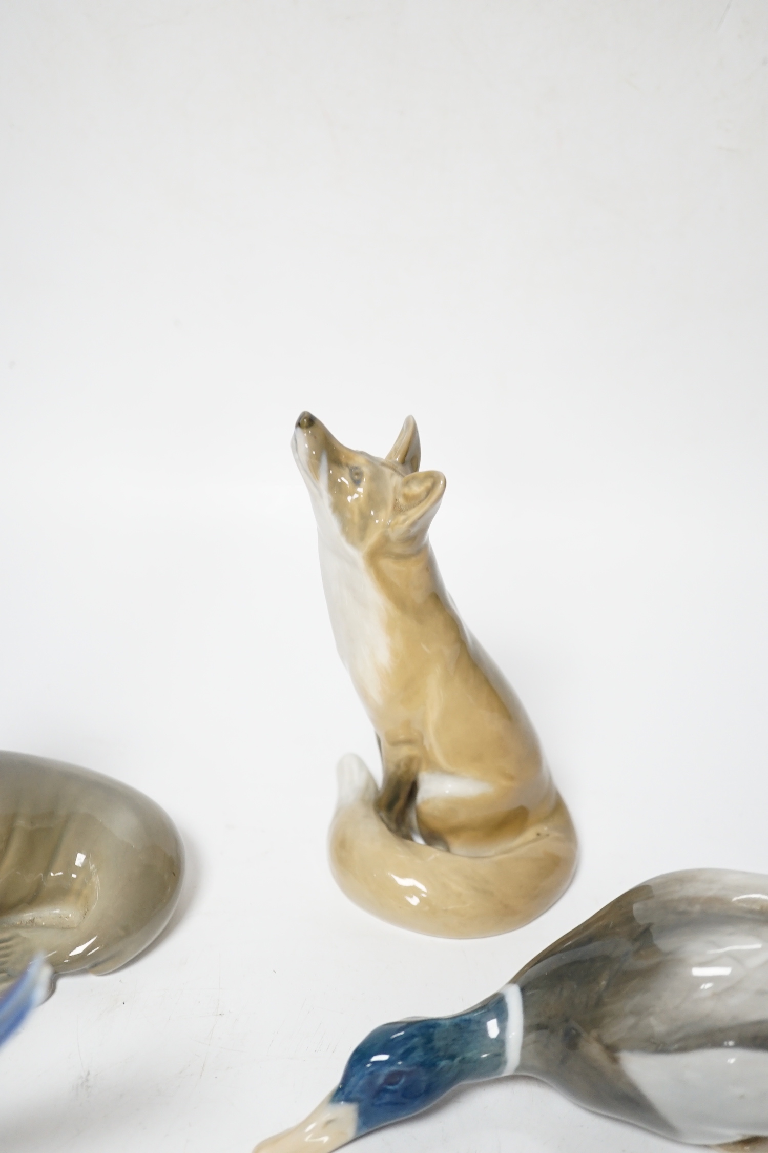 Six Royal Copenhagen animal models including fox, duck and seal, largest 15cm high